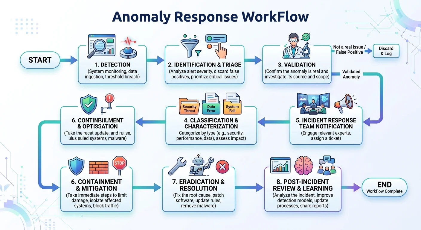 Flowchart of anomaly detection validation and response workflow
